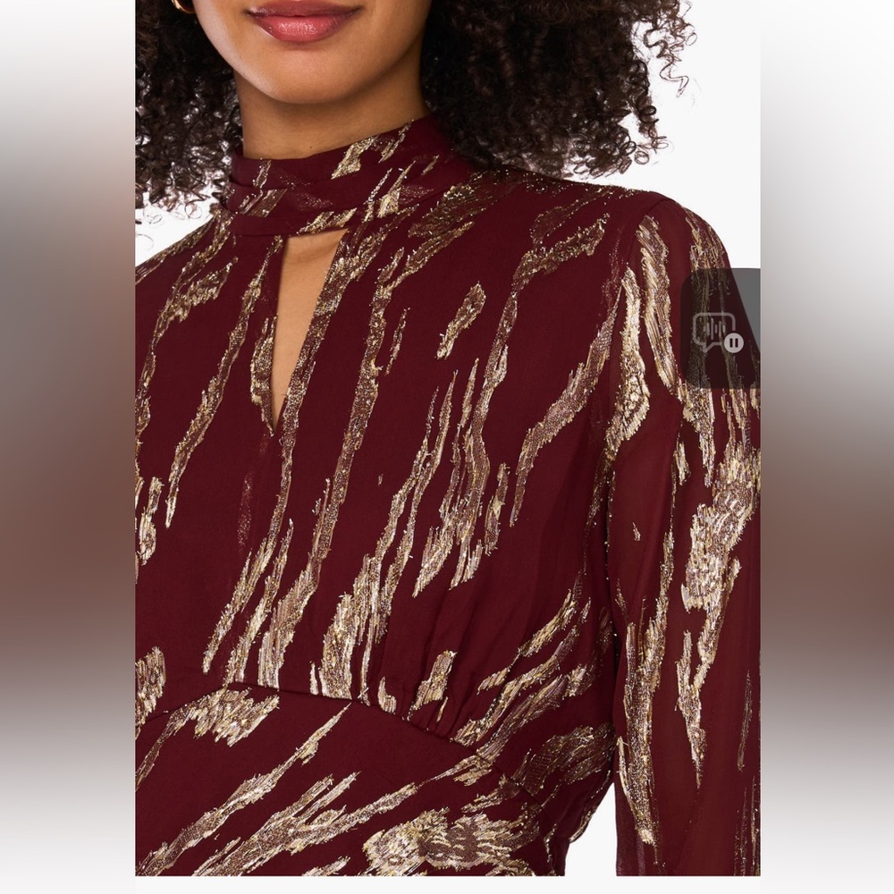 Parker Burgundy Blouse with Gold Metallic Brushstroke Pattern